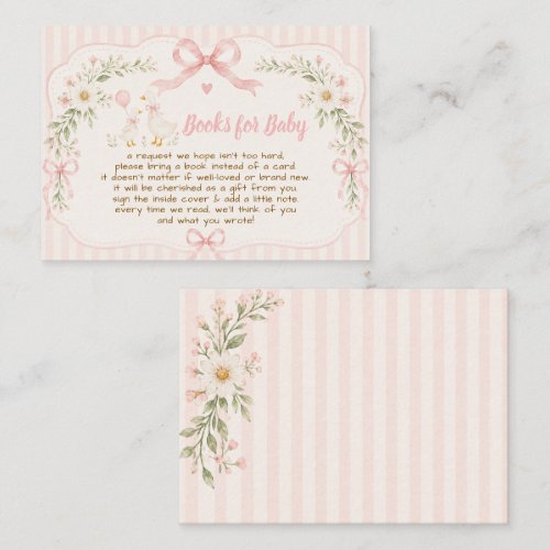 Pink Floral Silly Goose Baby Shower Book Request  Enclosure Card