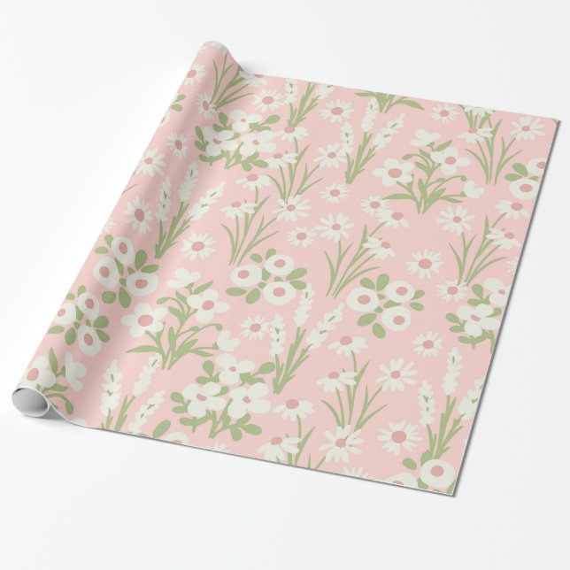 Pink Floral Silly Goose Wrapping Paper (Unrolled)