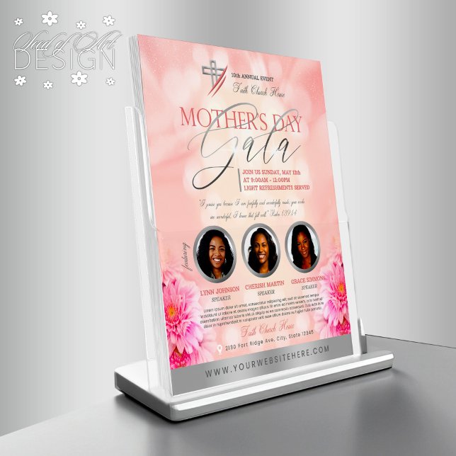 Pink Floral & Silver Mother's Day Gala Church Flyer (Creator Uploaded)