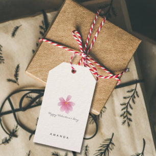 Pink Floral Simple Watercolor Valentine's Gift Tag