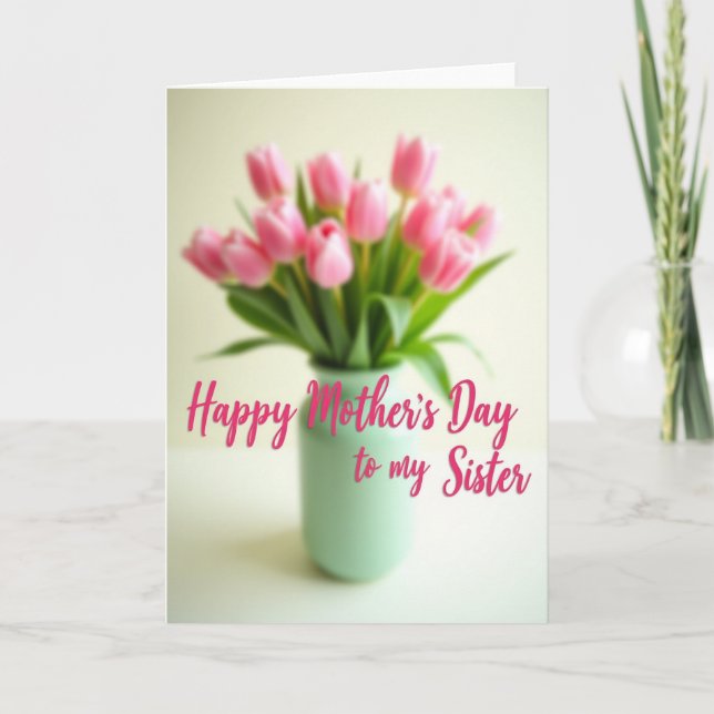 Pink Floral Sisters Day Card (Front)