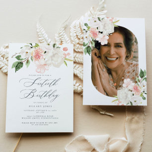 Pink Floral Sixtieth Birthday Party Invitation