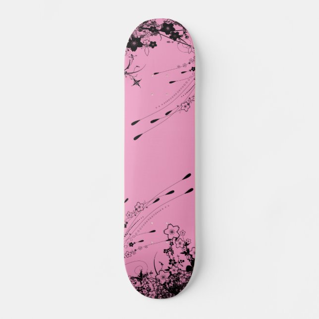 pink floral skateboard deck (Front)