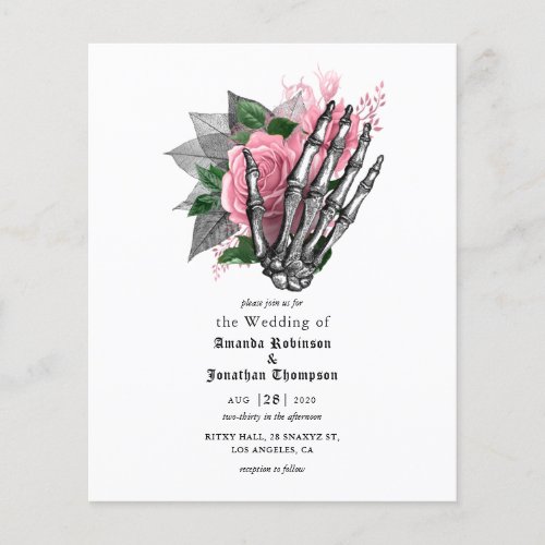 Pink Floral Skeleton Gothic Wedding Invitation Flyer