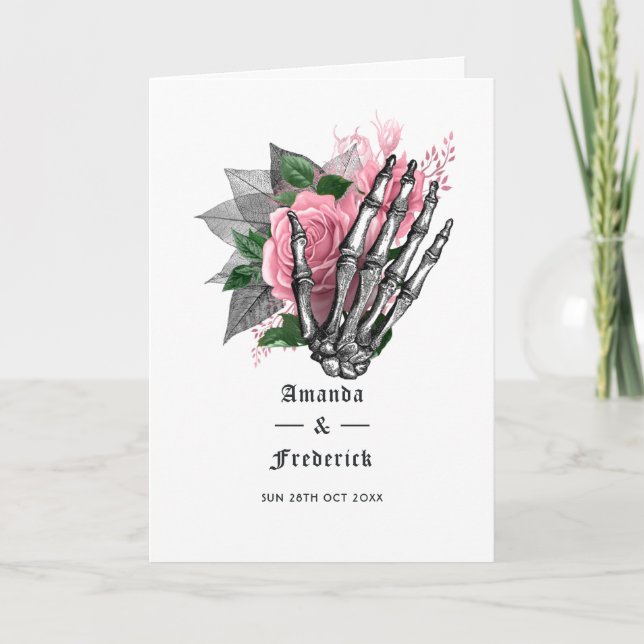 Pink Floral Skeleton Gothic Wedding Program (Front)