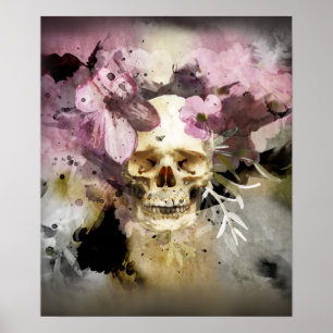 Pink Floral Skull Abstract Poster