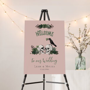 Pink Floral Skull Goth Irish Wedding Welcome Sign