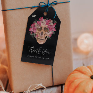 Pink Floral Skull Halloween Bridal Shower Favor Gift Tags