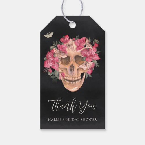Pink Floral Skull Halloween Bridal Shower Favor Gift Tags