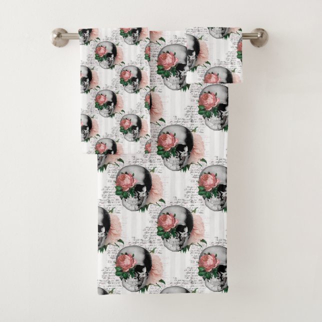 Pink Floral Skull Series Design 2   Bath Towel Set (Insitu)