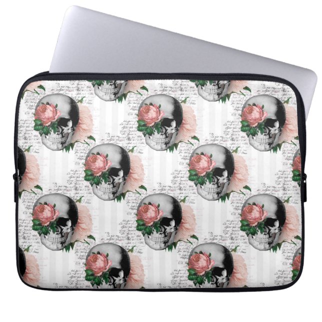 Pink Floral Skull Series Design 2  Laptop Sleeve (Front)