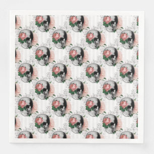 Pink Floral Skull Series Design 2 Paper Dinner Napkins