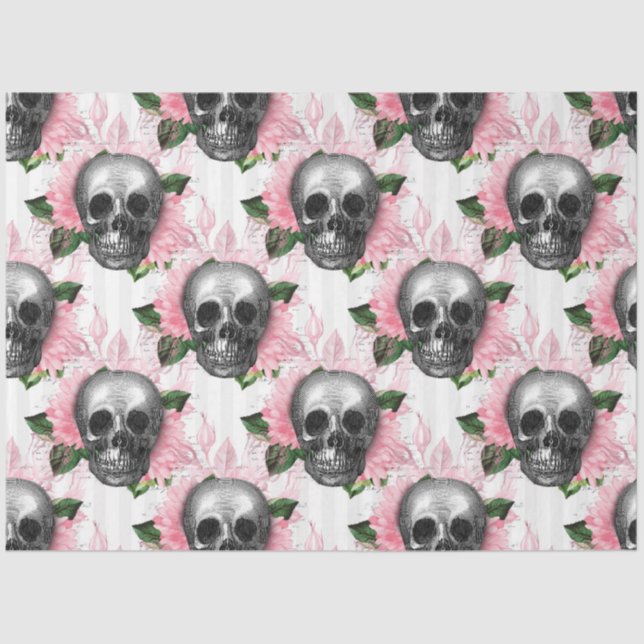 Pink Floral Skull Series Design 6 Tissue Paper (Front)