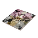 Pink Floral Skull Watercolor Ceramic Tile<br><div class="desc">Yellowing skull surrounded by pink flowers and foliage with black background.</div>