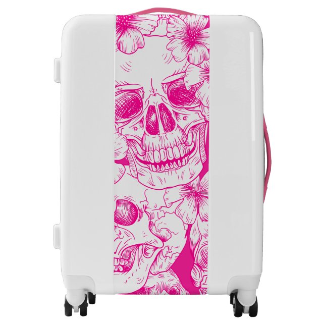 pink floral Skulls Luggage (Front)