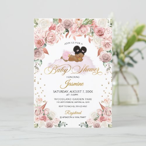 Pink Floral Sleeping Baby Shower Invitation