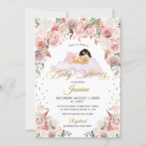 Pink Floral Sleeping Baby Shower Invitation