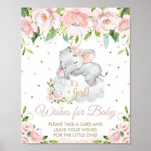 Pink Floral Sleeping Elephant Wishes for Baby Sign