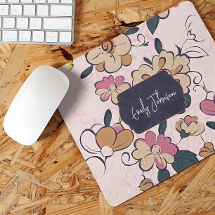 Pink Floral Soft Custom Name Pastel Flower Design Mouse Pad