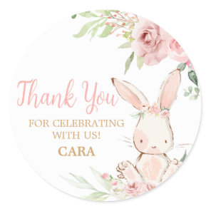 Pink Floral Some Bunny Birthday Party Classic Round Sticker