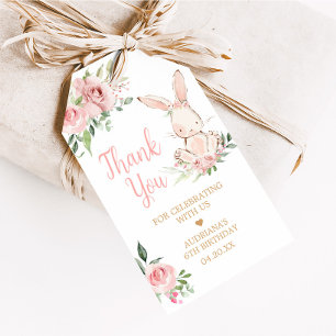 Pink Floral Some Bunny Birthday Party Favor Tags