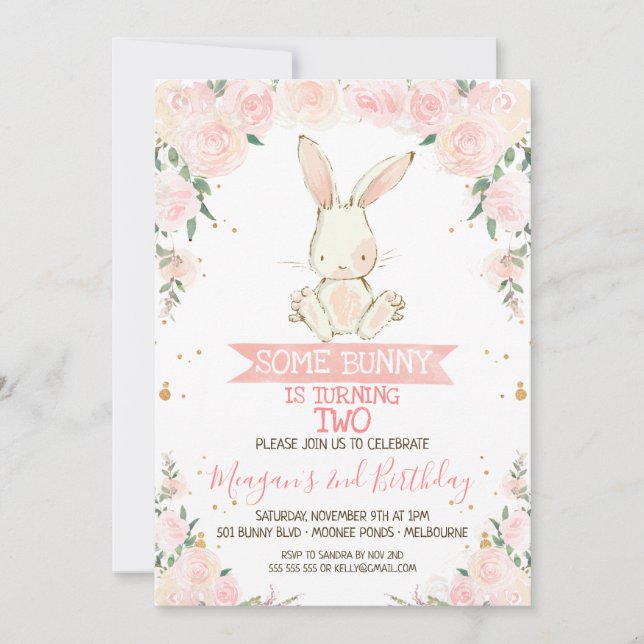 Pink Floral Some Bunny Girls Birthday Invitation (Front)