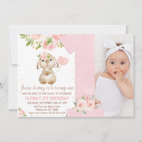 Pink Floral Some Bunny Number 1st Birthday Invitation
