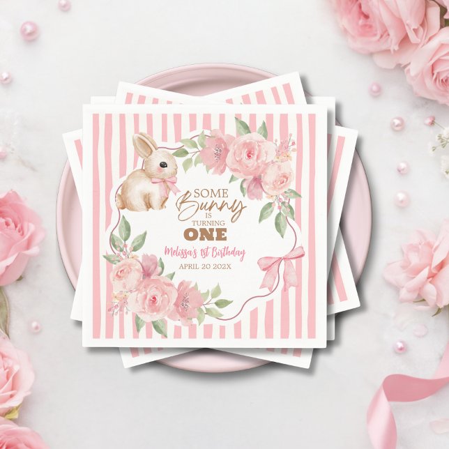 Pink Floral Some Bunny Turning One Birthday Party  Napkins (Creator Uploaded)