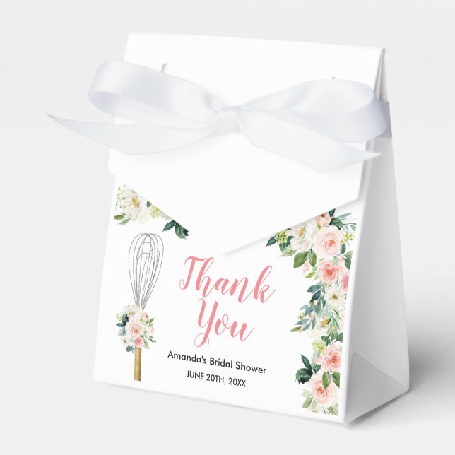Pink Floral Soon to be Whisked Away Bridal Shower Favor Boxes (Front Side)