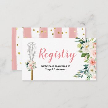 Pink Floral Soon To Be Whisked Away Registry Enclosure Card by HappyPartyStudio at Zazzle
