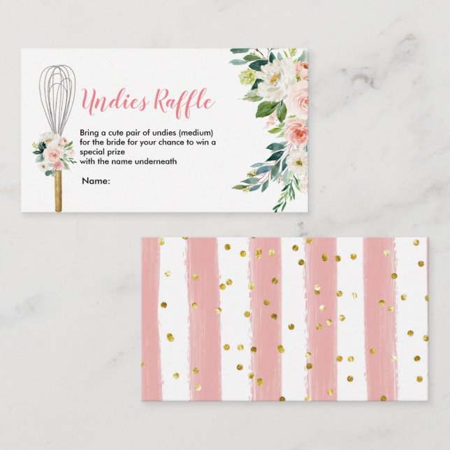 Pink Floral Soon to be Whisked Away Undies Raffle Enclosure Card (Front/Back)