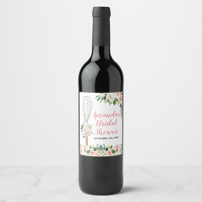 Pink Floral Soon to be Whisked Away Wine Label (Front)