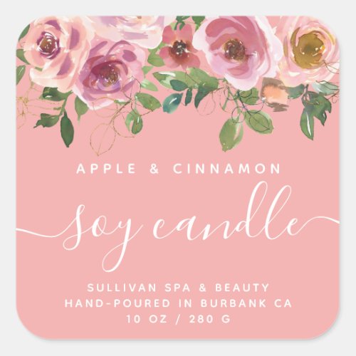 Pink Floral Soy Candle Label