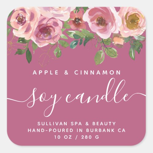 Pink Floral Soy Candle Label