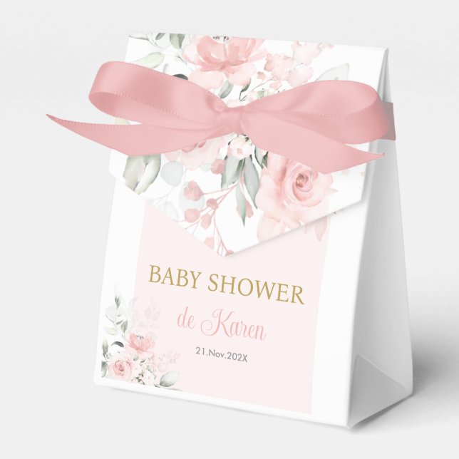 Pink Floral Spanish Baby Shower Favor Boxes (Front Side)