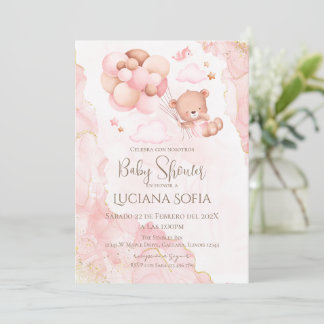 Pink floral Spanish Baby Shower Girl invitation