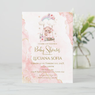Pink floral Spanish Baby Shower Girl invitation
