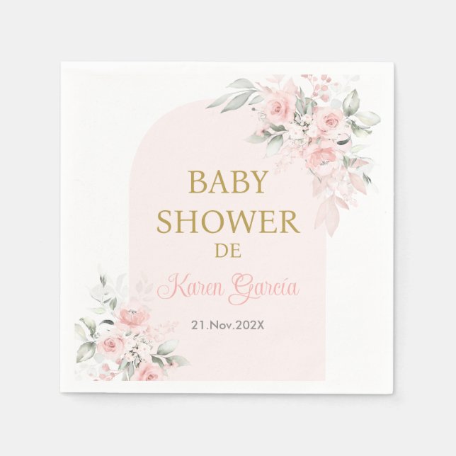 Pink Floral Spanish Baby Shower Girl Napkins (Front)