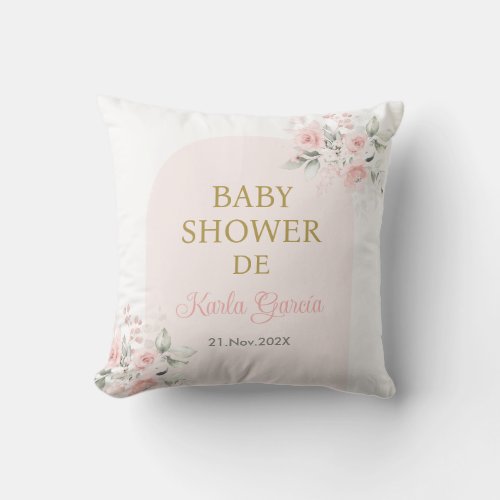 Pink Floral Spanish Baby Shower Girl Throw Pillow