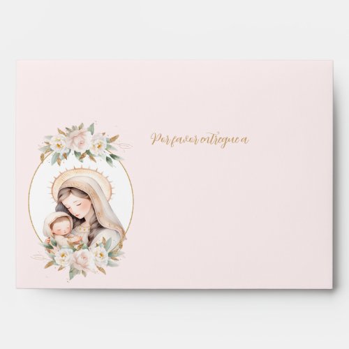 Pink Floral Spanish Catholic Baptism Envelope