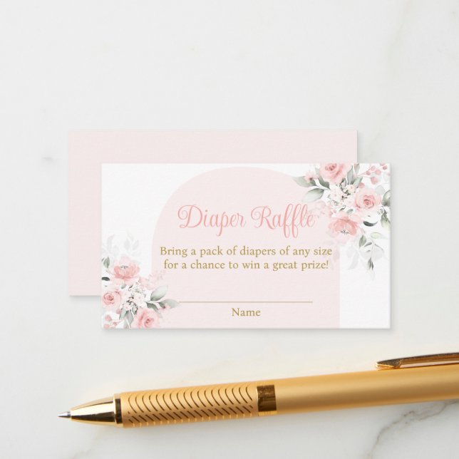 Pink Floral Spanish Diaper Raffle Baby Shower Girl Enclosure Card (Front/Back In Situ)