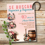 Pink Floral Spanish Western Cowboy 40th Birthday Invitation<br><div class="desc">Celebrate a woman's milestone 40th birthday with this Pink and Teal Floral Spanish Western Cowboy 40th Birthday Invitation. Perfect for a Texas and southwestern adult Mexican themed Birthday. Featuring classic wild west accents: a cowboy hat, cowgirl boots, rustic horseshoe, wooden barrel and acoustic guitar, all with pink and teal blue...</div>