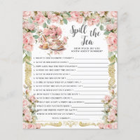Pink Floral Spill the Tea Bridal Shower Game