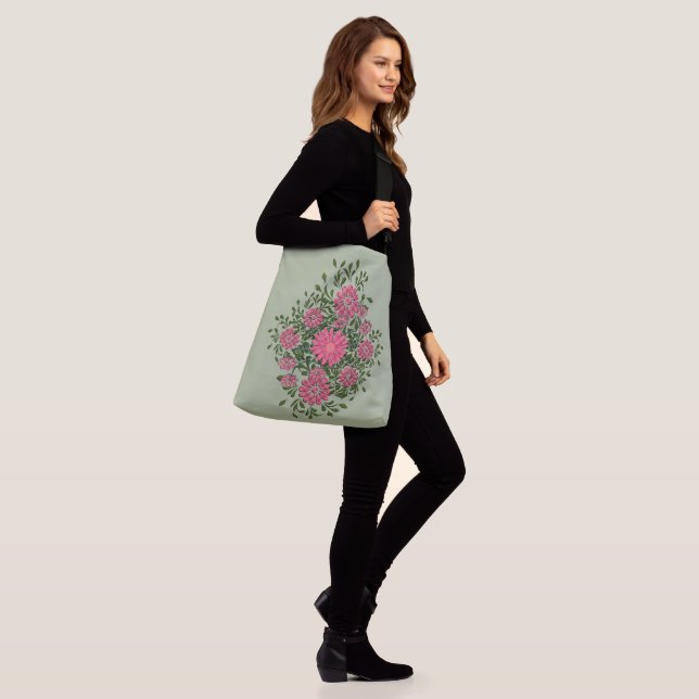Pink Floral Spray Crossbody Bag (On Model)