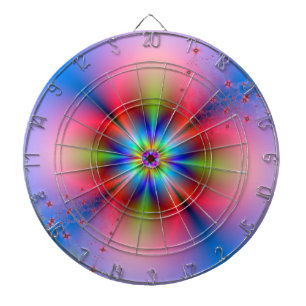 Pink Floral Spray on Blue  Dartboard With Darts