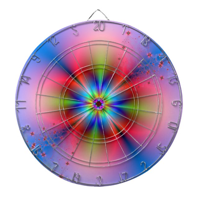 Pink Floral Spray on Blue  Dartboard With Darts (Front)
