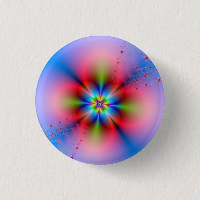 Pink Floral Spray on Blue Pinback Button (Front)