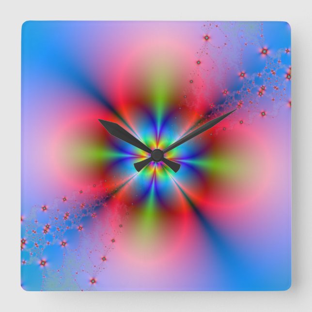 Pink Floral Spray on Blue Wall Clock (Front)