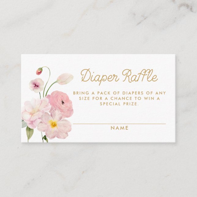 Pink Floral Spring Baby Shower Diaper Raffle Enclosure Card (Front)