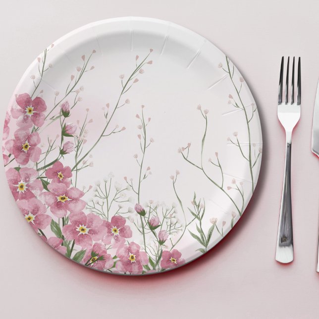 Pink Floral Spring Baby Shower Paper Plates (Creator Uploaded)